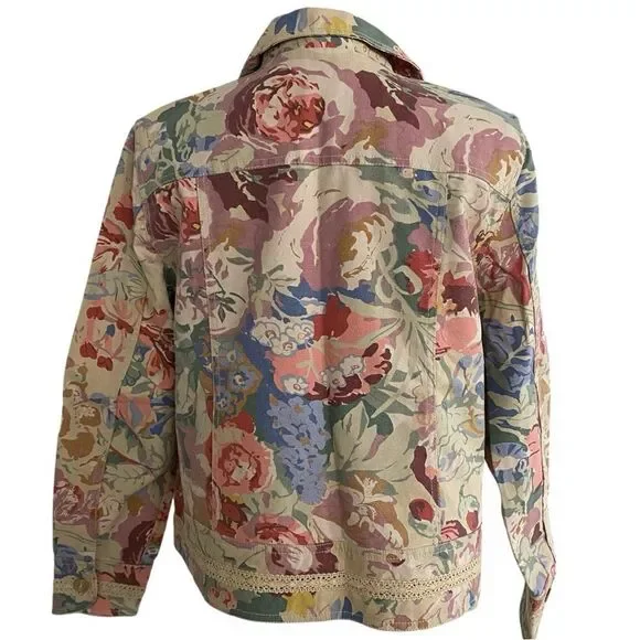 Women's Coldwater Creek Floral Denim Jacket Size PM - Picture 2 of 8